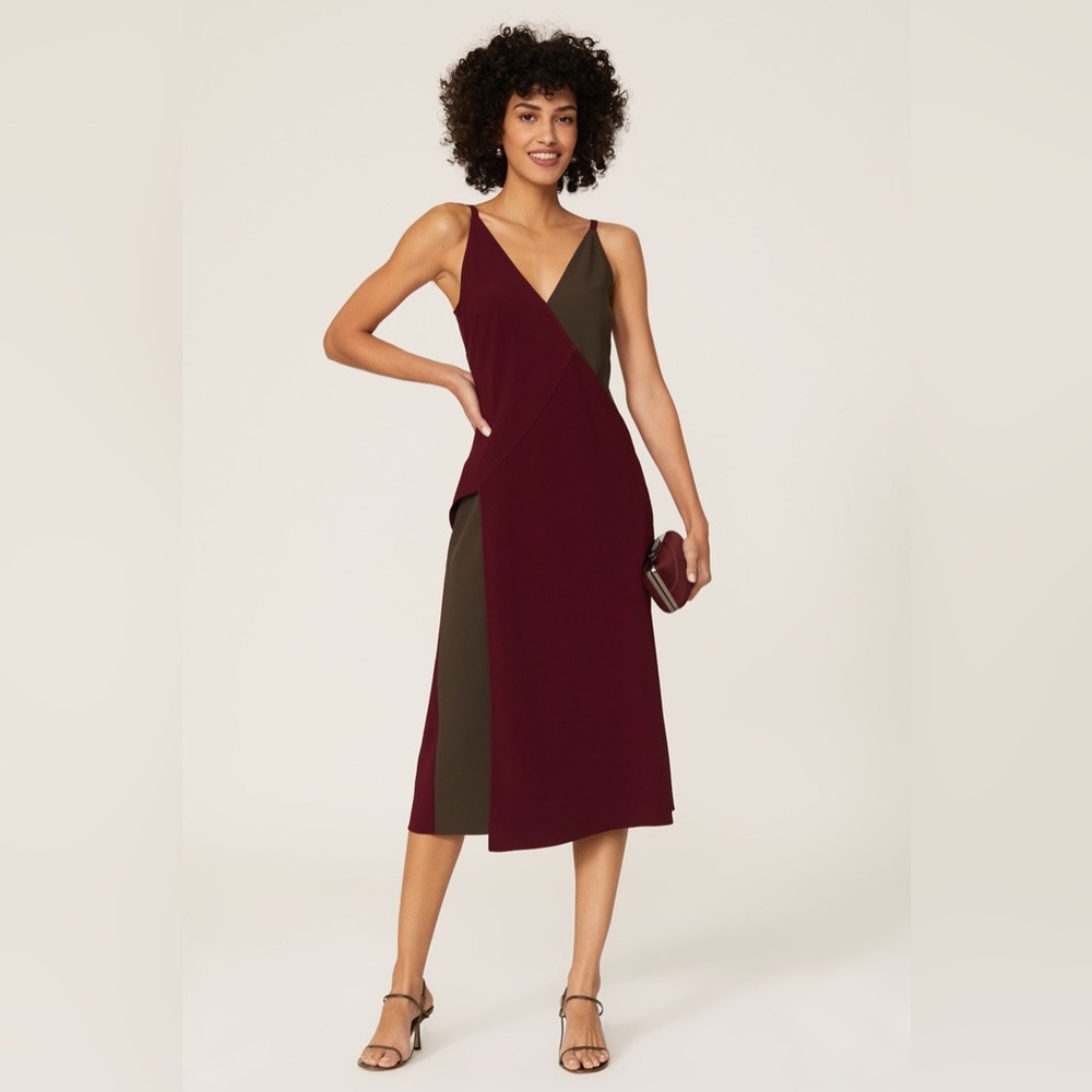 TOME Two Tone Asymmetrical Dress Maroon Gray‎ Tank Midi Slip Dress size 4
